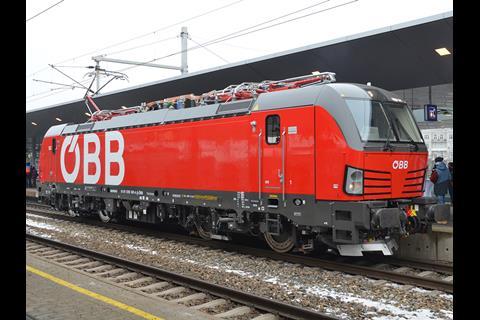 The first of 30 Class 1293 Siemens Vectron locomotives ordered by Austrian Federal Railways was unveiled on March 5 (Photo: Toma Bacic).